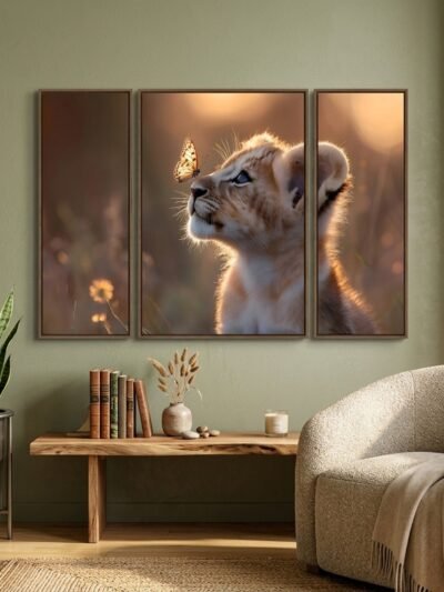 Lion Cub Wall Art � Vibrant 3-Panel MDF Wall Decor