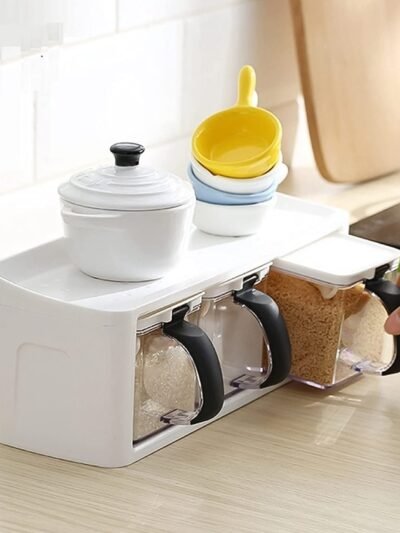 Modular Spice Storage Box Set – 3-Pc with Stand & Spoons