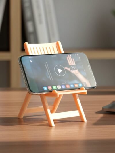 Mini Chair Mobile Stand Holder – Foldable & Portable Peach Phone Stand