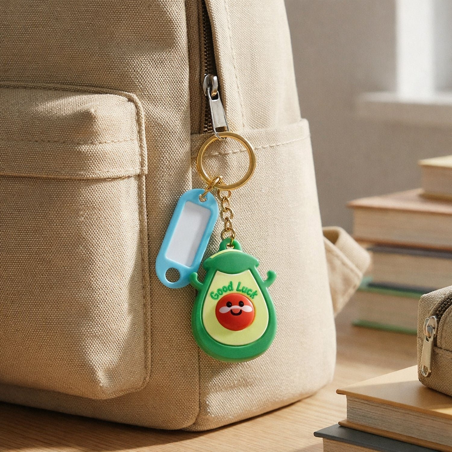 Avocado Keychain – Cute Cartoon Design with ID Tag