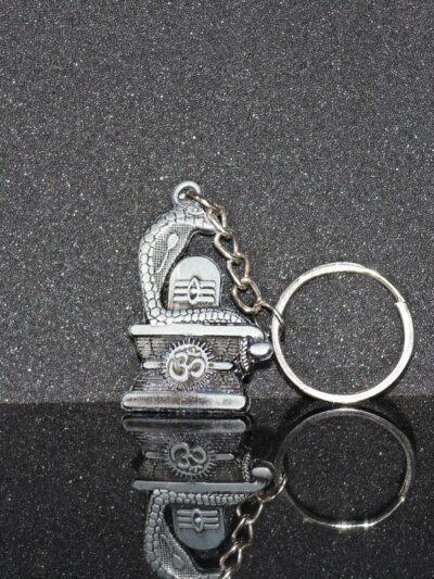 Shivling Keychain – Elegant Silver Metal Design with Snake Motif