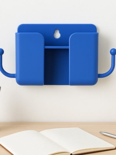 Wall Mount Mobile Stand – Compact Blue Phone Holder with Hook