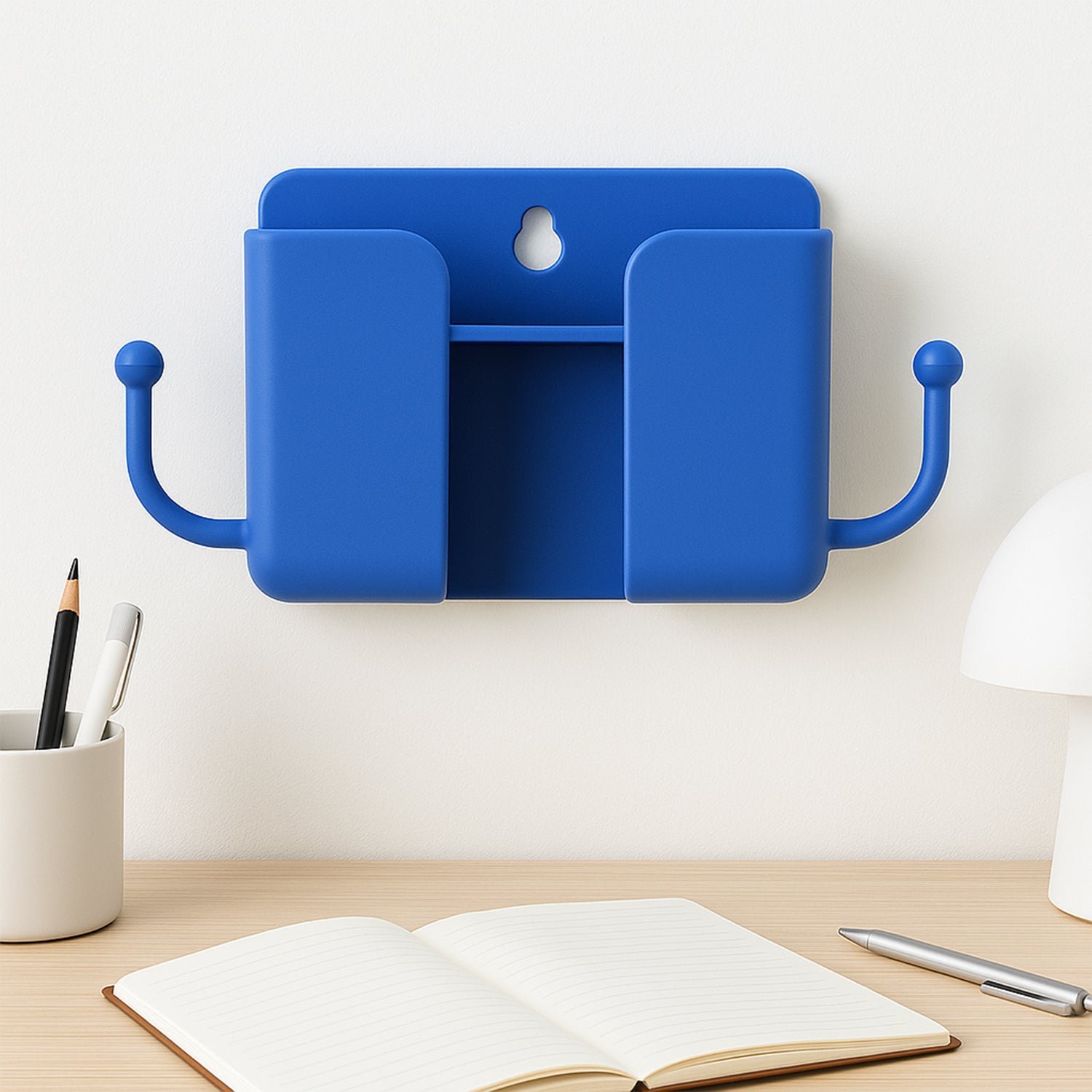 Wall Mount Mobile Stand – Compact Blue Phone Holder with Hook