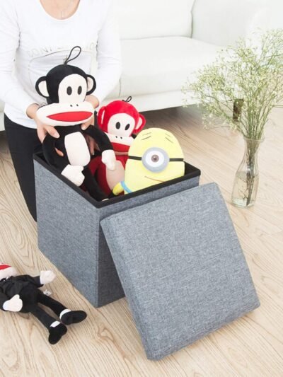 Storage Stool – Foldable Cube Ottoman with Cushion | Organivo
