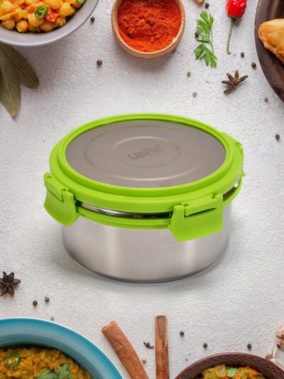 Stainless Steel Lunch Box – Round, Leak-proof 400ml | Ganesh