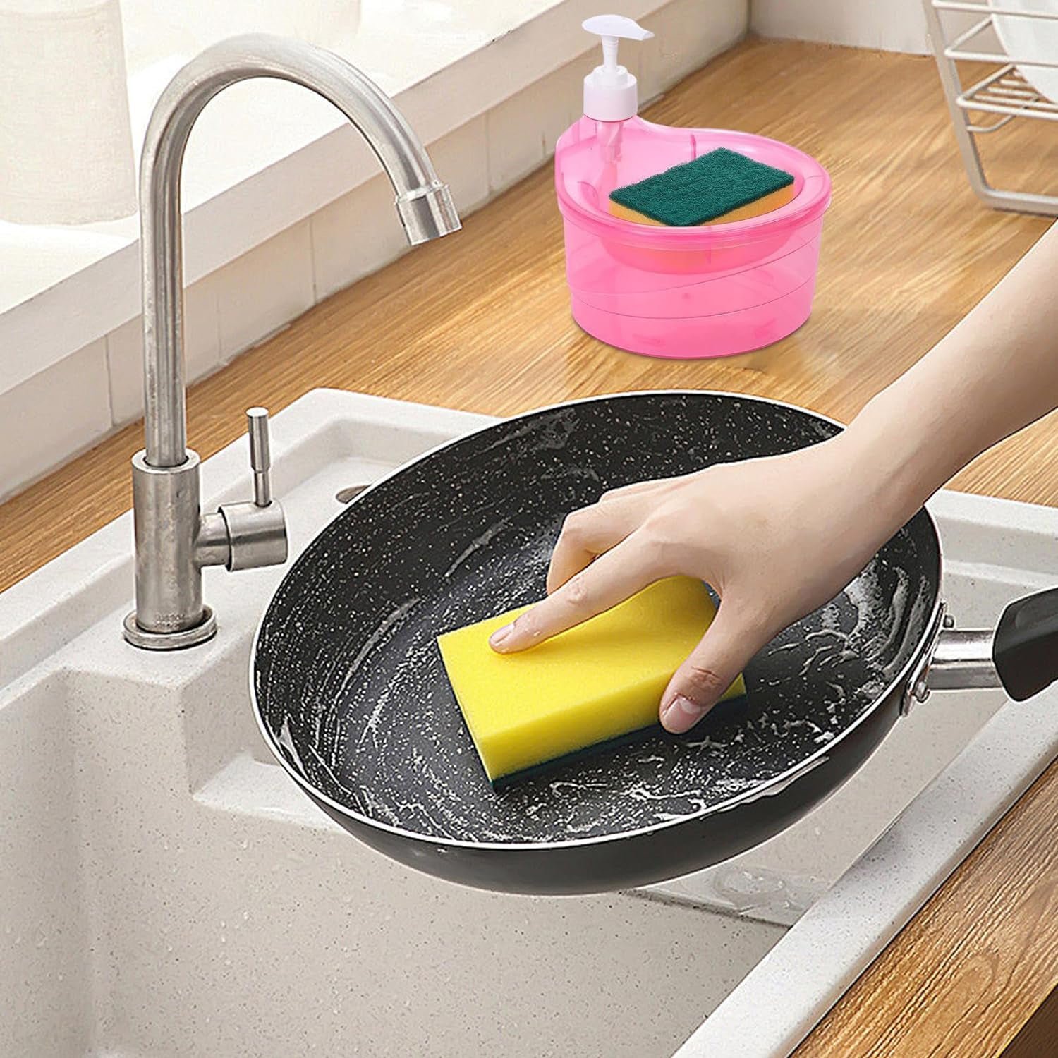 Soap Dispenser with Sponge Holder – 2-in-1 Kitchen Organizer | VelvetBubbles