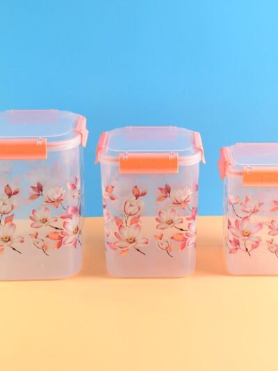 Airtight Food Storage Set – Square Floral Design, 3 Pcs
