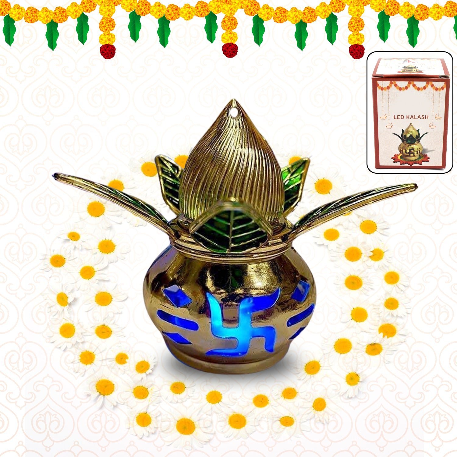 LED Kalash – Gold Plated, Multicolor Light for Pooja | Styleva