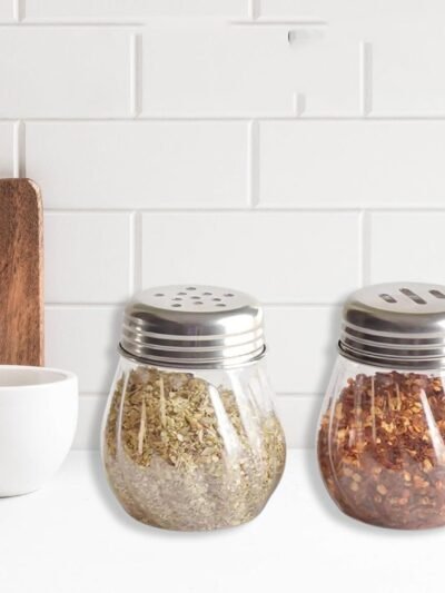 Oregano & Chilli Flakes Dispenser Set – 2 Pcs Spice Shakers with Stainless Steel Lid