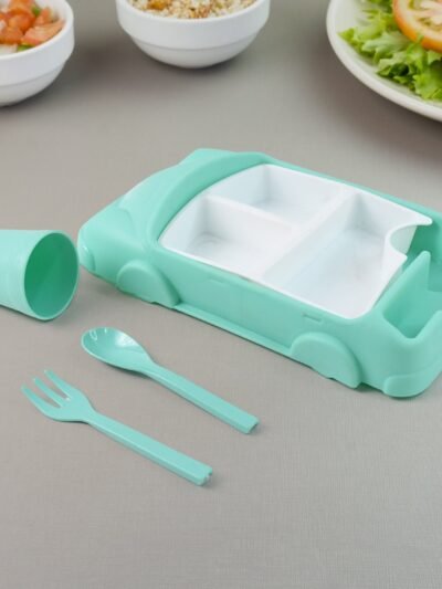 Kids Car Lunch Box Set � 4 Pcs Dinnerware & Suction Plate | Lunchie Bunchie