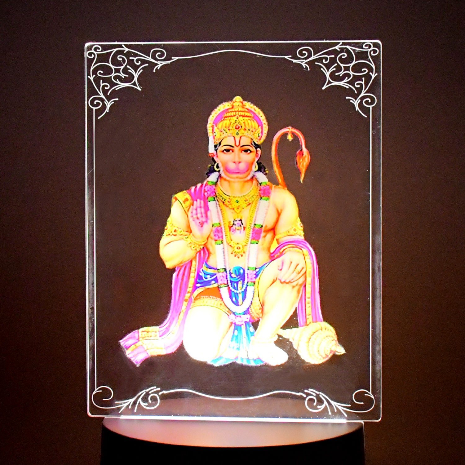 3D Lord Hanuman Frame with Soft White LED Light – Spiritual Decor