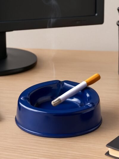 Dark Blue Plastic Ashtray – Durable Smokeless 3-Slot Design