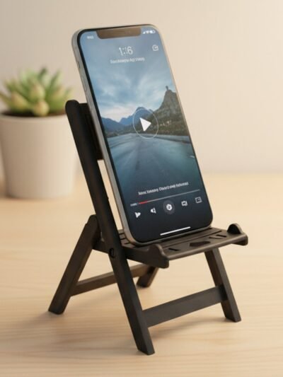 Mini Chair Mobile Stand – Foldable Black Phone Holder for Stable Viewing