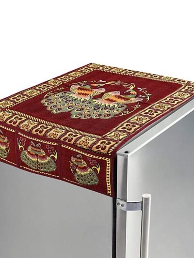 Cotton Fridge Top Cover – Peacock Design with Pockets | Dabster