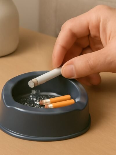 Plastic Ashtray – Durable Grey with Triple Cigarette Slots