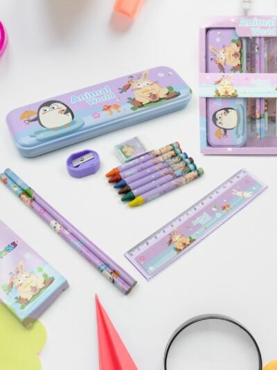 Stationery Kit for Kids – 12 Pc Metal Pencil Box Set | ScribbleJoy