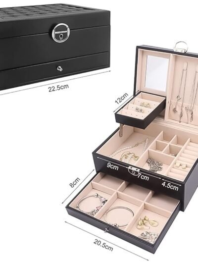 Jewellery Organizer Box – Multi-Layer Velvet Storage with Lock