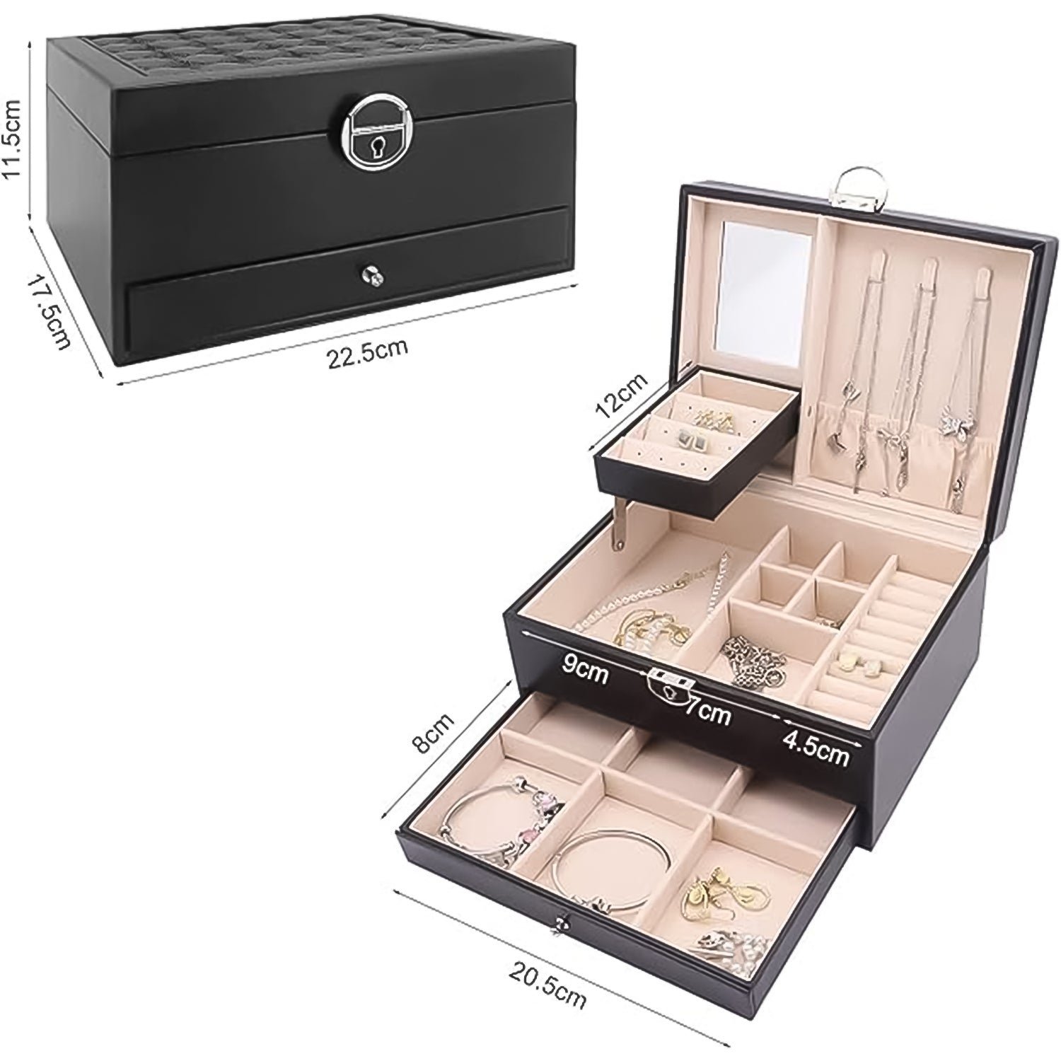 Jewellery Organizer Box – Multi-Layer Velvet Storage with Lock