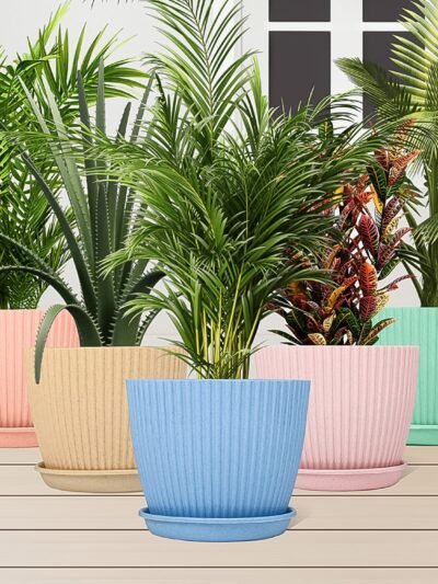 Plastic Flower Pot Set – 5 Durable Planters with Trays | Indo Glow