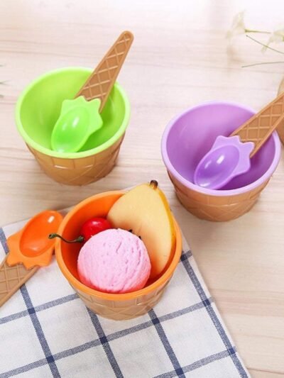 Ice Cream Bowls Set – Durable Waffle Design with Spoons | Jiaqi