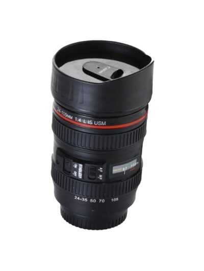 Camera Lens Coffee Mug – 350ml Travel Flask with Lid | Konvex