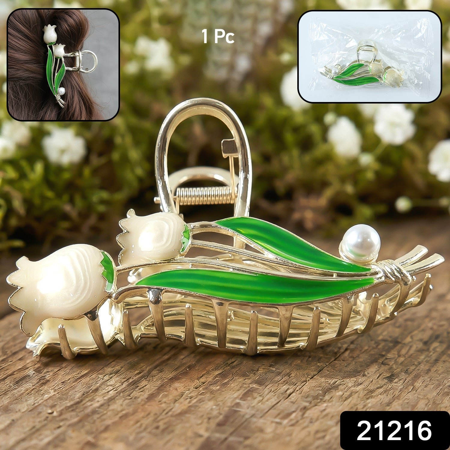 Floral Hair Claw Clip – Elegant Pearl Accent for Secure Hold