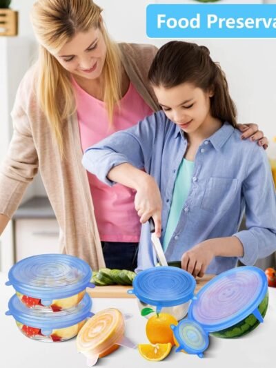 Silicone Stretch Lids – 12-Piece Reusable Food Covers with Storage Pouches