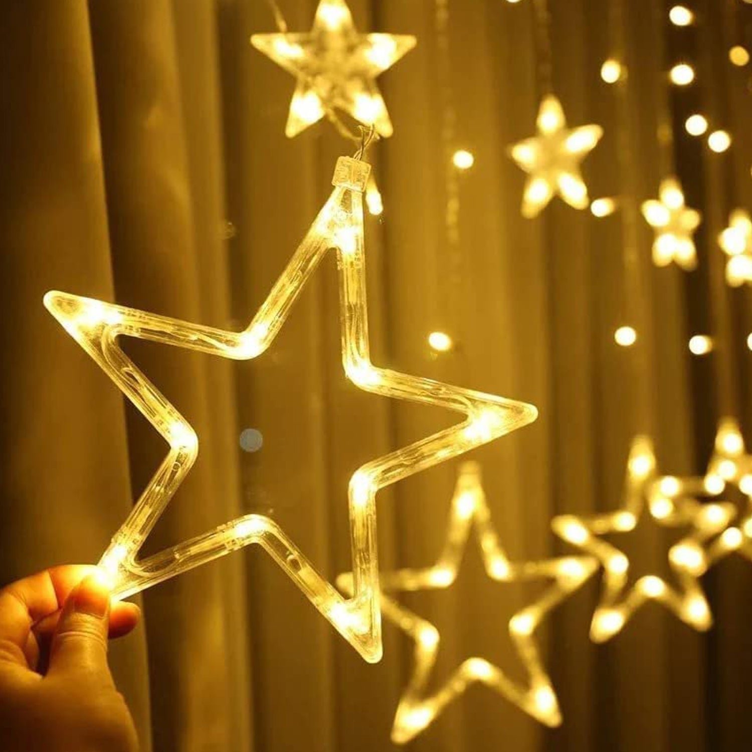Star Curtain Lights – 12 LED Stars, 8 Flashing Modes | Indo Glow