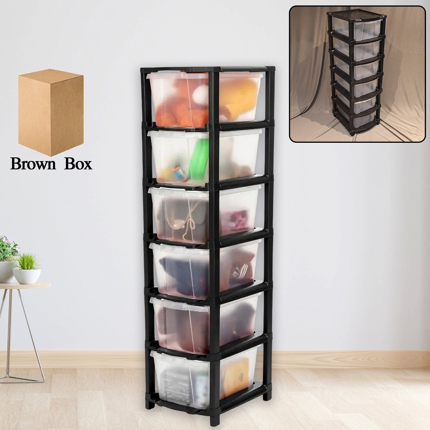 6-Layer Plastic Drawer Storage Cabinet – Transparent & Modular