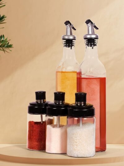 Glass Oil Dispenser & Spice Jar Set – Leakproof Storage |