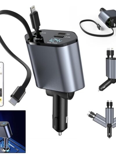 4-in-1 Car Charger – Dual Cables & 120W Super Fast Power