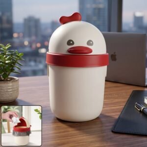 Mini Desktop Trash Can with Lid � Cute Chick Design for Office & Home