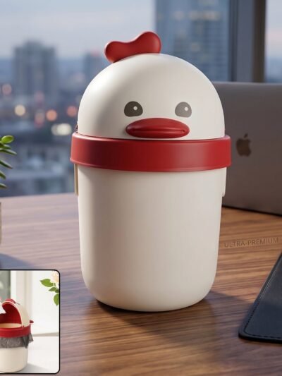 Mini Desktop Trash Can with Lid � Cute Chick Design for Office & Home