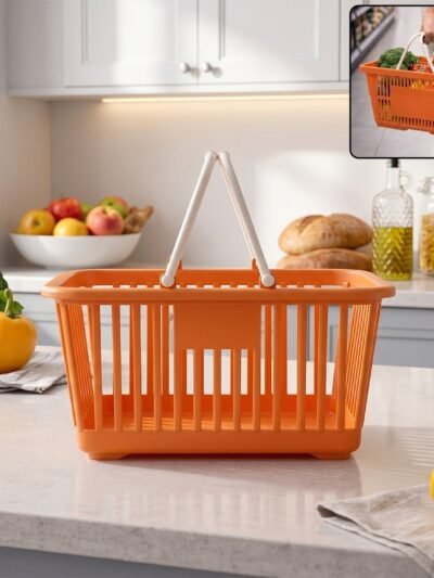 Plastic Storage Basket with Foldable Handles � Compact & Durable Organiser