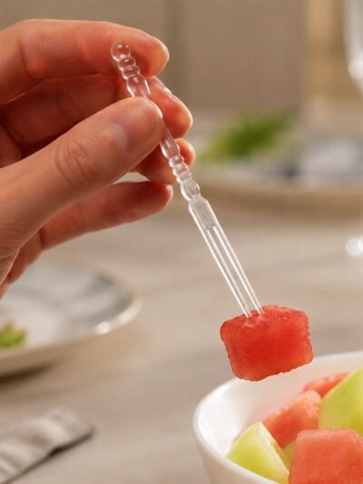 Mini Disposable Plastic Fruit Fork � Elegant Beaded Handle Design
