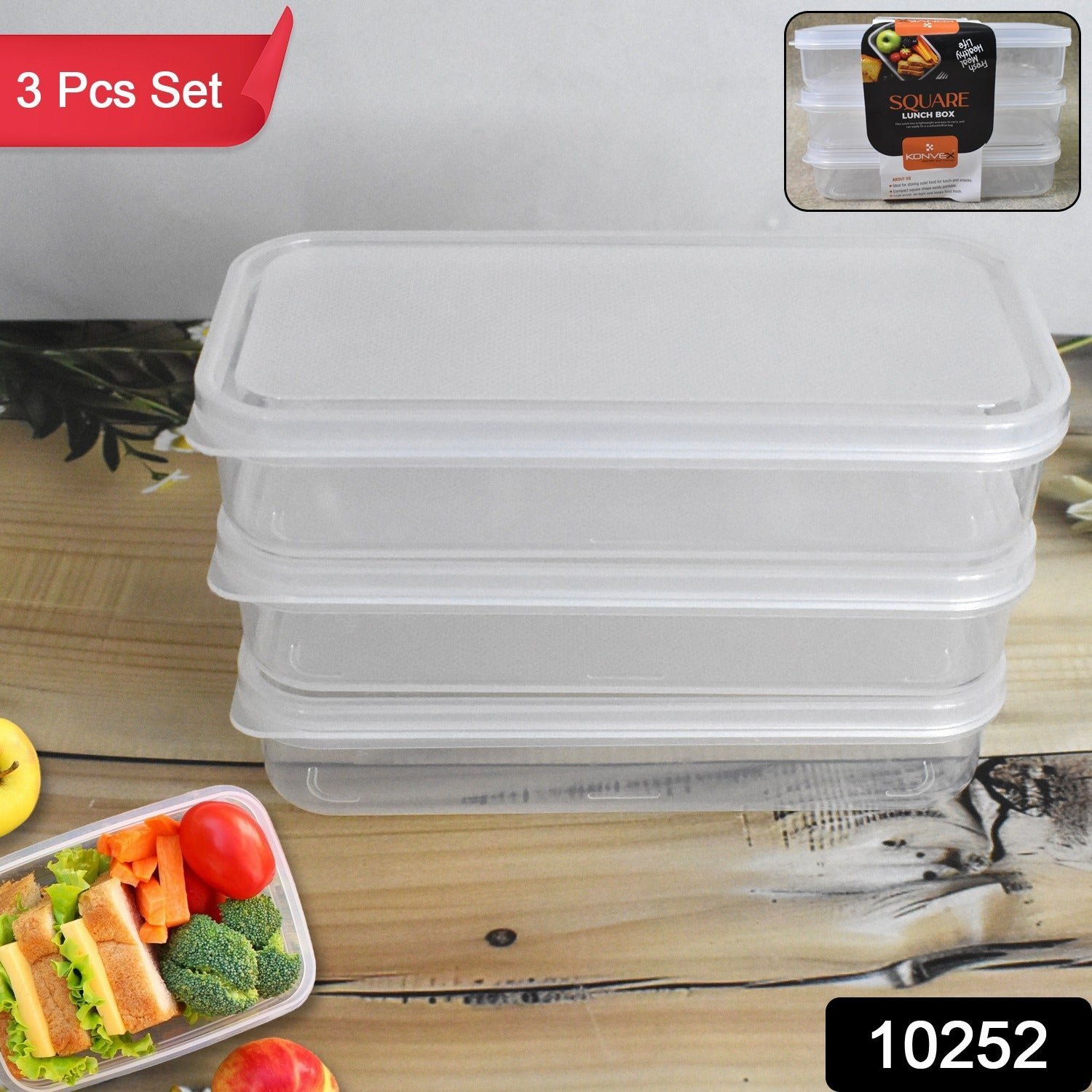Plastic Lunch Box Set � 3-Piece Square Storage | Konvex