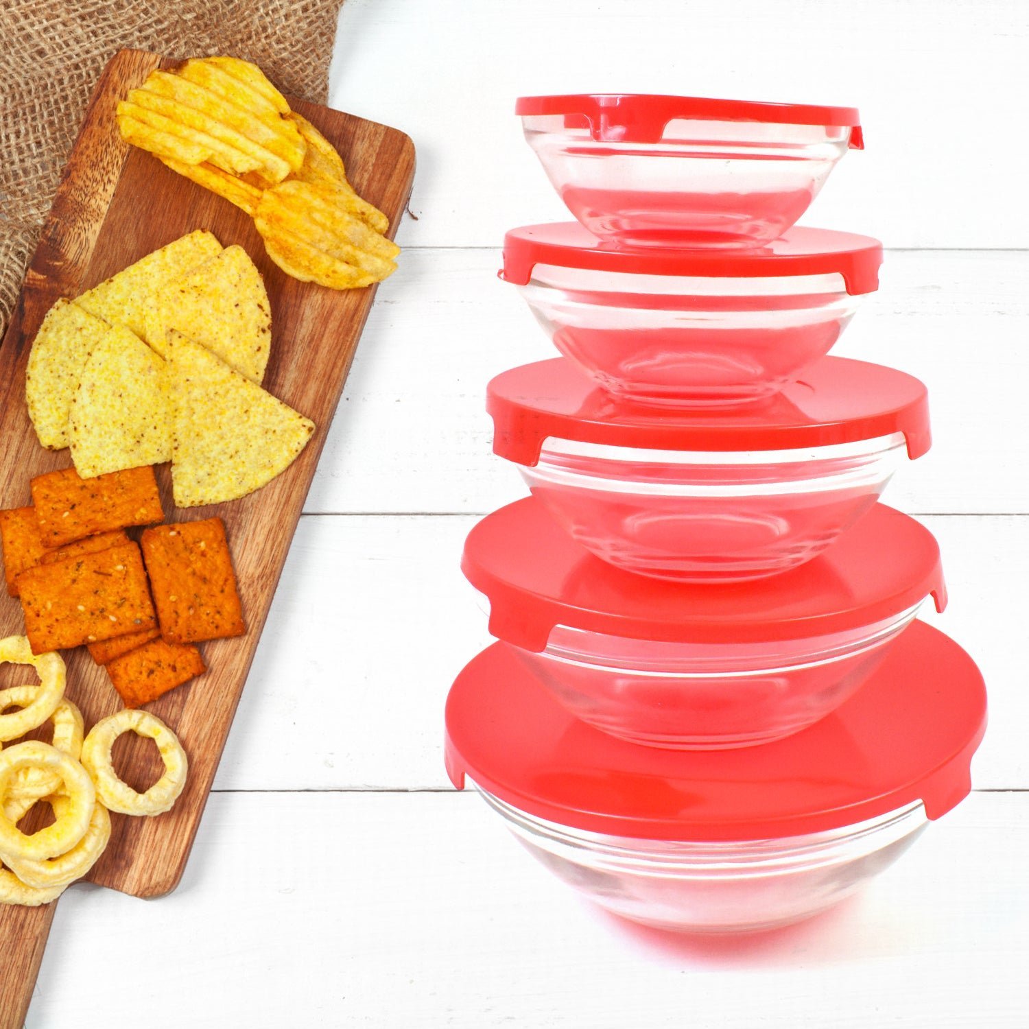 Glass Bowl Set � 5 Pcs Mixing & Storage with Lids | Organivo