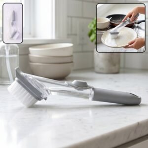 Refillable Soap Dispensing Dish Scrub Brush � Effortless & Hygienic Cleaning