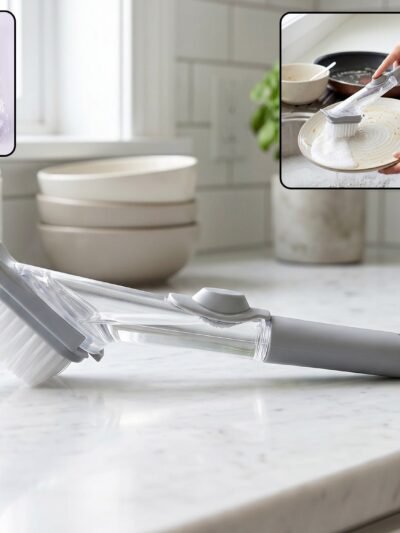 Refillable Soap Dispensing Dish Scrub Brush � Effortless & Hygienic Cleaning