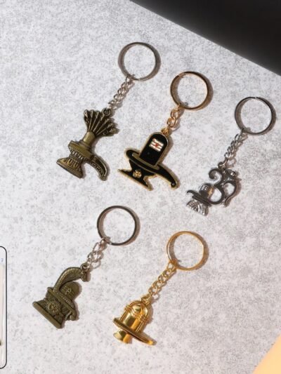 Shivling Trishul Metal Keychain Set – 5 Pc Durable Spiritual Keyrings