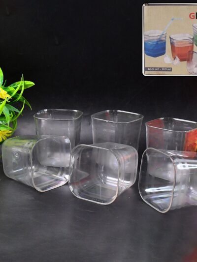 Transparent Diamond Plastic Glass Set – 6 Pieces with Tray
