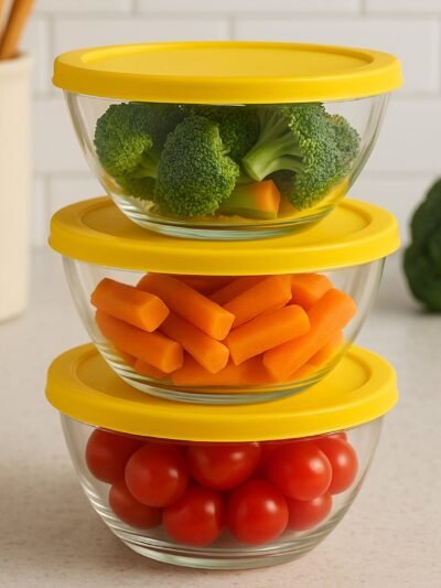 Glass Bowl Set with Lids – Multipurpose Microwave Safe (3 pcs)