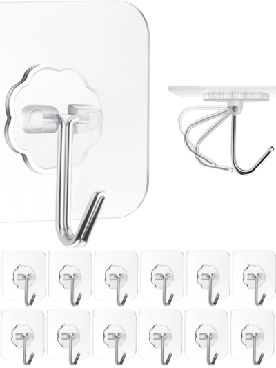 Heavy Duty Adhesive Wall Hooks – 10 Pc Transparent Set