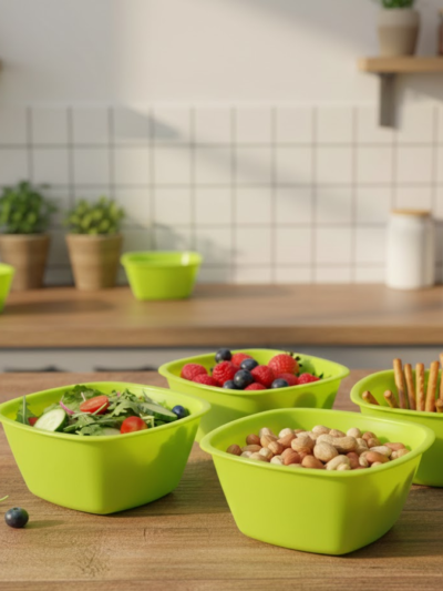 Square Plastic Bowl Set – Unbreakable & Food Safe (Pack of 4) | Jiaqi