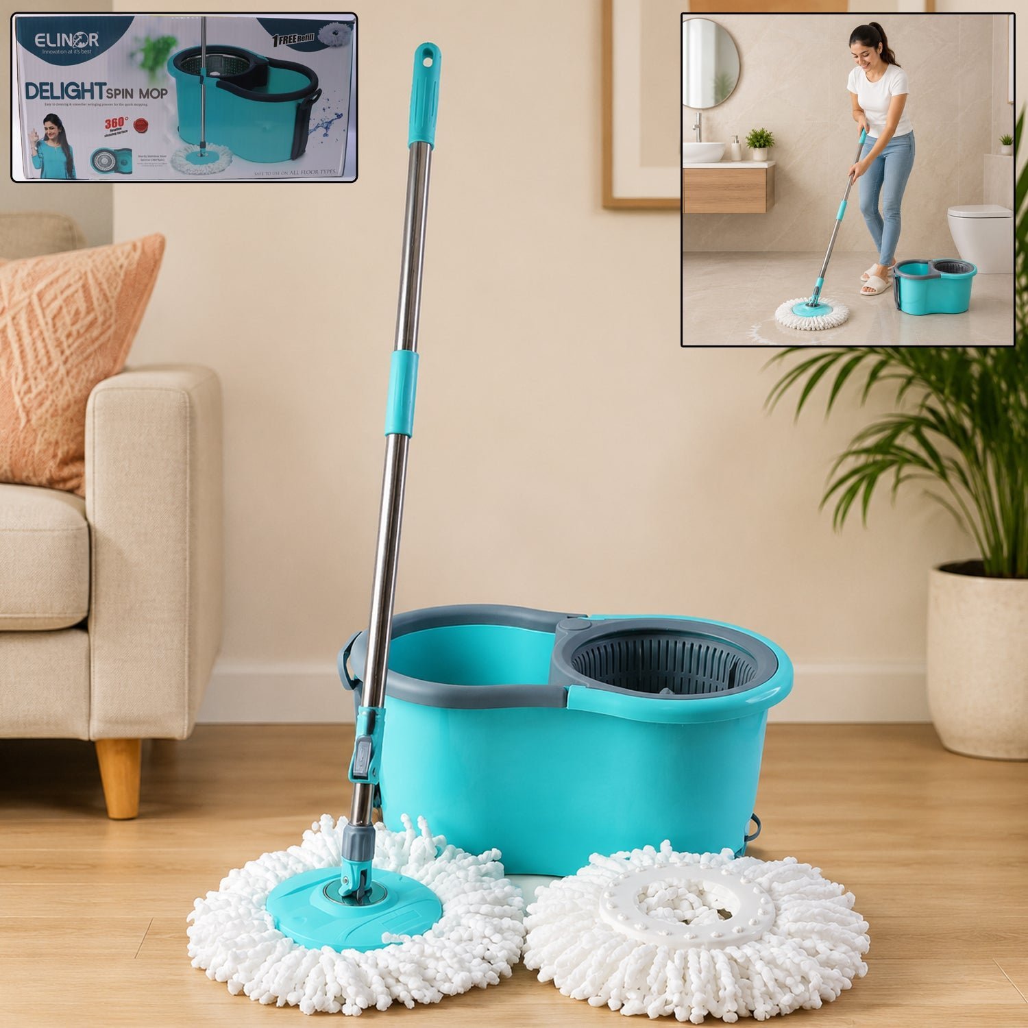 Plastic 360� Spin Mop Set � Effortless Floor Cleaning Solution