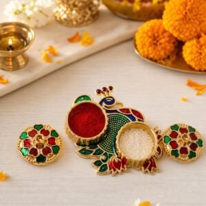Peacock Kumkum Dani Kankavati � Elegant Pooja & Ritual Holder