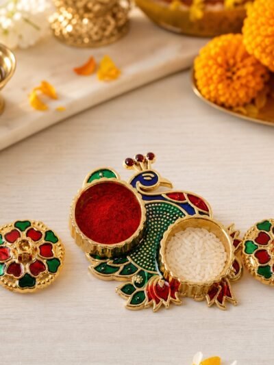 Peacock Kumkum Dani Kankavati � Elegant Pooja & Ritual Holder