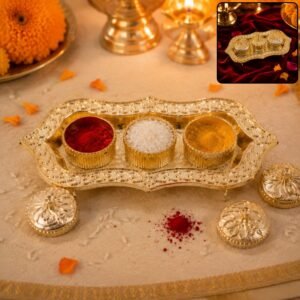 Kankavati � Elegant 3-Compartment Puja Holder for Sacred Rituals