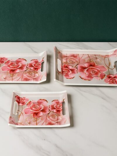 Plastic Serving Tray Set – 3 Pc Rectangular Printed | Styleva