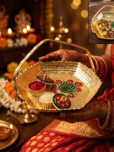 Golden Kumkum Kankavati Basket � Elegant Ritual Organizer